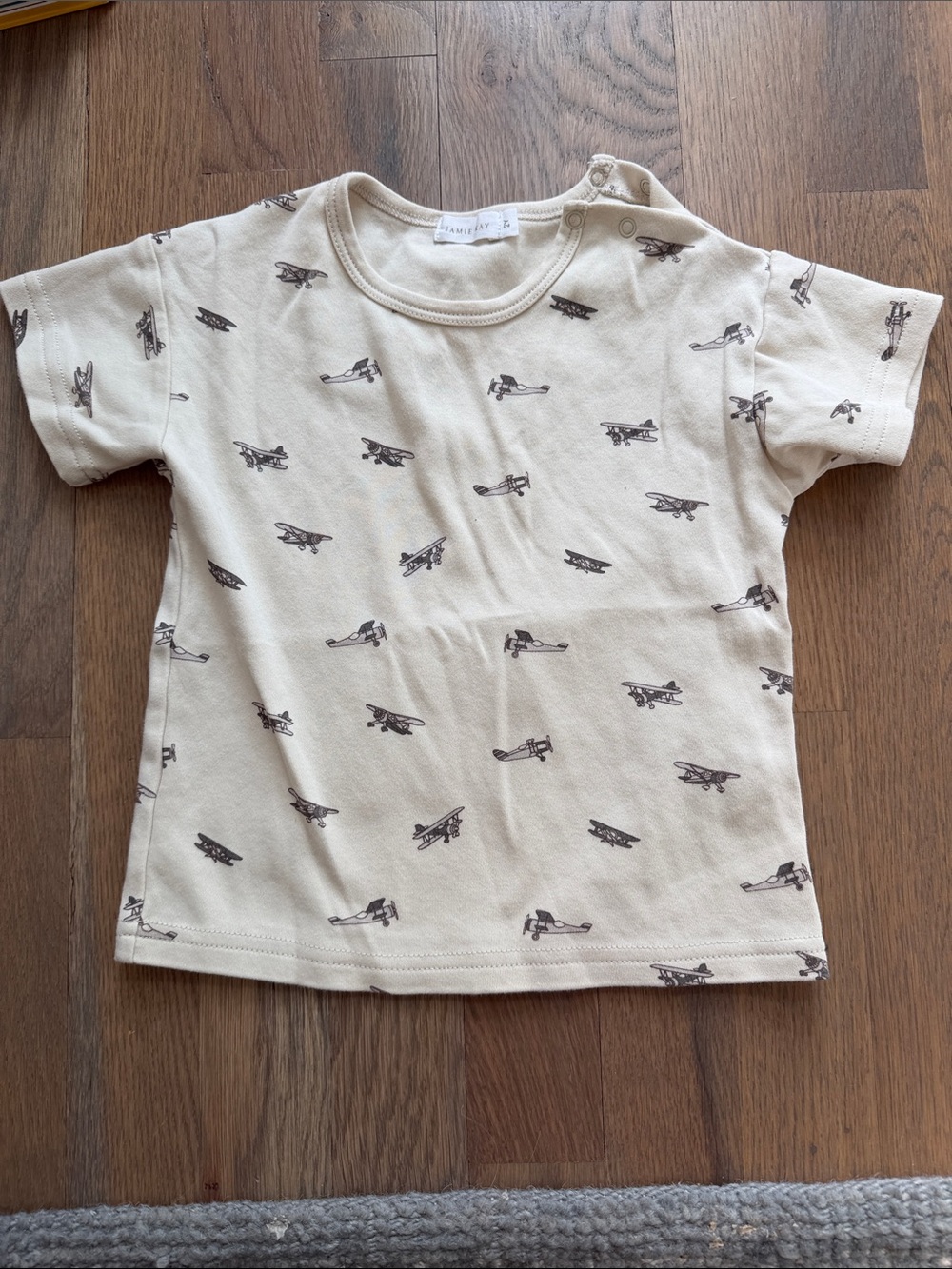 Jamie Kay Cream Tee with Brown Airplane Print